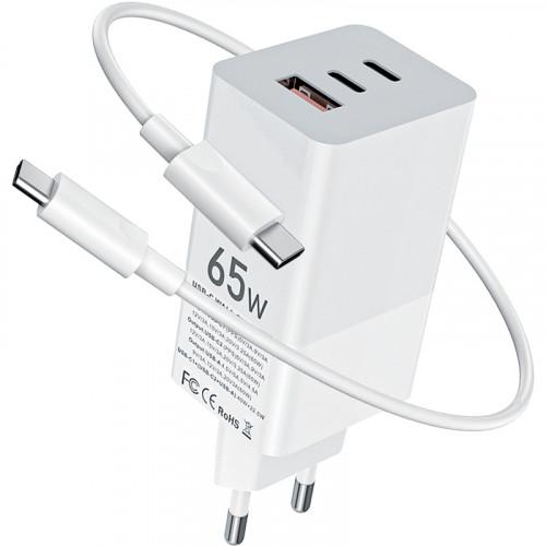 Сетевое зарядное устройство Gelius Nimble GaN GP-HC051 65W White + Cable Type-C/Type-C (90473) - Фото 1