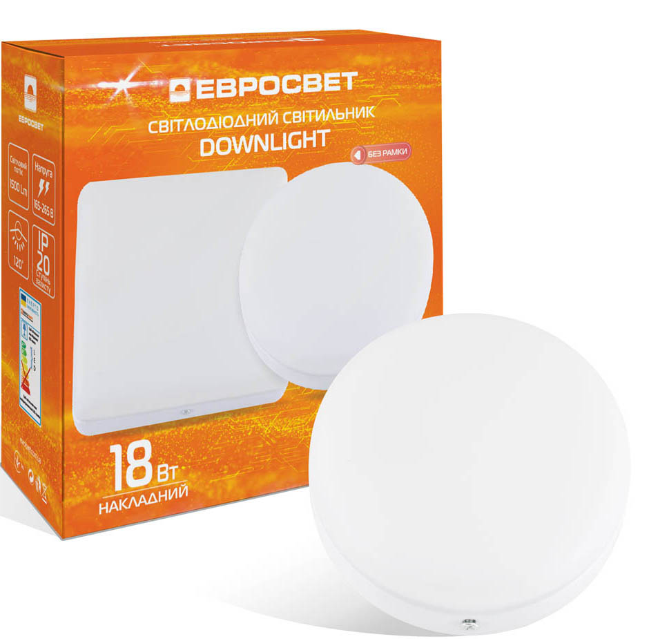Светодиодный светильник Євросвітло точечный накладной 18Вт круг LED-SR-120-18 6400К без рамки (000057958) - Фото 1