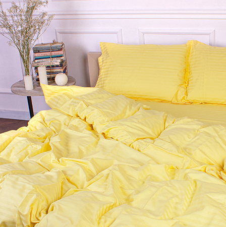 Простынь двуспальная MirSon 180x190 см Royal Soft Stripe 30-0003 Intense Yellow (2200011304144) - Фото 1