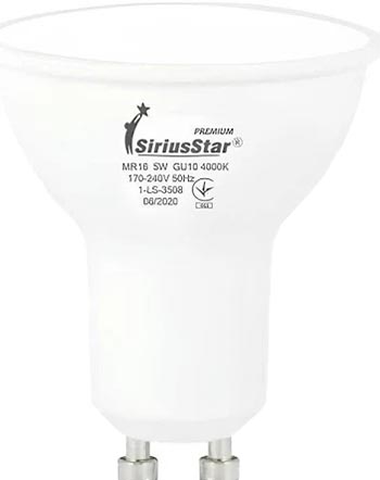 Лампочка светодиодная SiriusStar 3508 MR16 220V 5W 4000K- GU10 - Фото 1