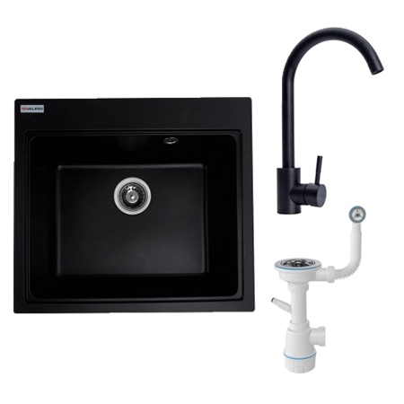 Купить Мойка кухонная+смеситель VALESO VESTA 5852 черная +BG76 + Сифон 1041 - Фото 1 Мойка кухонная+смеситель VALESO VESTA 5852 черная +BG76 + Сифон 1041 - Фото 1