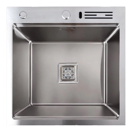 Мойка кухонная Platinum 50x50 нержавейка с подставкой для ножей + сифон квадратный, дозатор - Фото 1