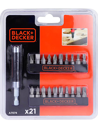 Набор бит для отвертки Black&Decker Phillips, Pozidriv, Torx 21 шт. (A7074) - Фото 1