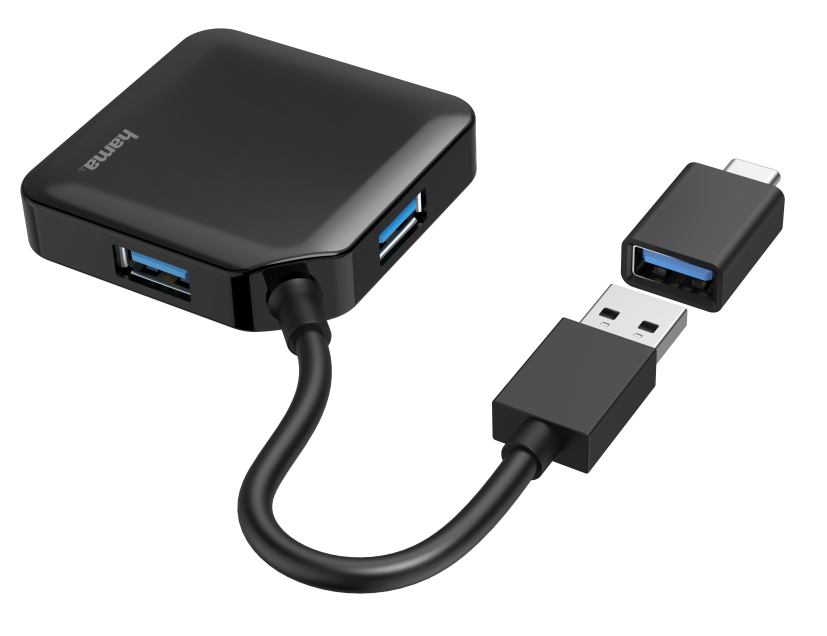 Хаб USB Hama 4 Ports USB 3.2, USB-C Black (00200116) - Фото 1