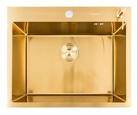 Мойка кухонная VALESO 60х50 PVD Gold Handmade (сифон круглый, 3,0/0,8) - Фото 1