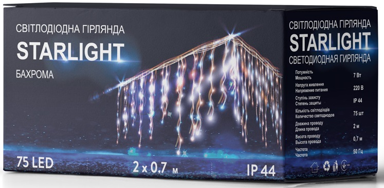 Гирлянда бахрома STARLIGHT 75LED IP44 2x0,7м (000057271) - Фото 1