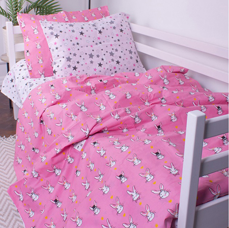 Комплект постільної білизни дитячий MirSon 143х210 см Kids Time 17-0528 Bunnies pink Бязь (2200007073412) - Фото 1