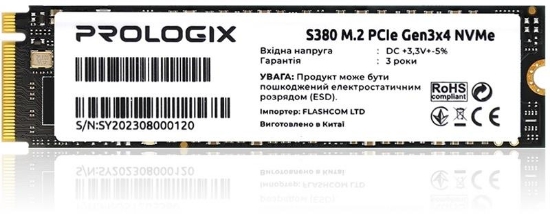 SSD-накопитель внутренний ProLogix S380 256GB M.2 2280 PCIe 3.0 x4 NVMe TLC (PRO256GS380) - Фото 1
