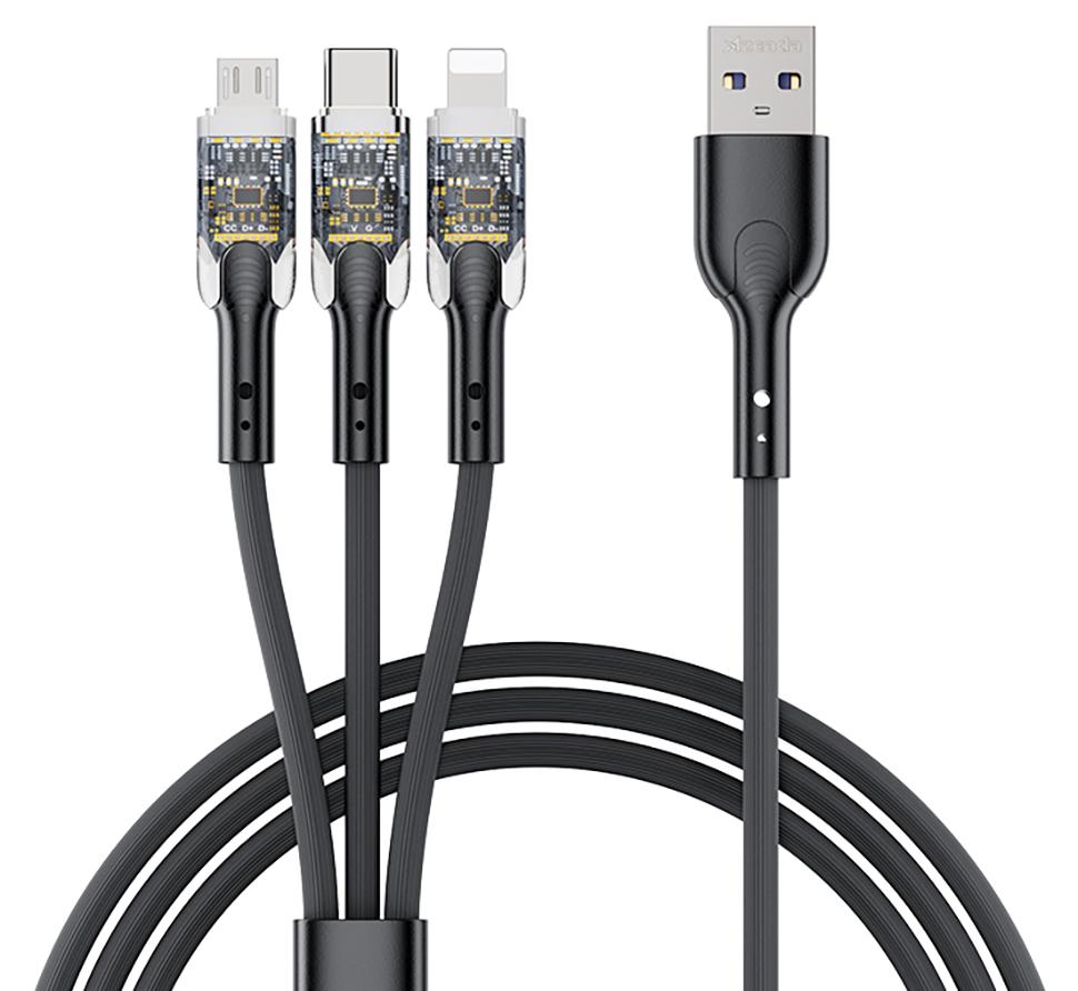 Кабель синхронізації даних Proda PD-B94th Lightning,Type-C,Micro USB  2,4-3А Black (PD-B94th-BK) - Фото 1