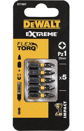 Набор бит для отвертки DeWALT IMPACT TORSION EXTREME 5 шт. (DT7386T) - Фото 1