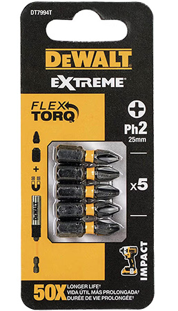 Набор бит для отвертки DeWALT IMPACT TORSION EXTREME 5 шт. (DT7994T) - Фото 1