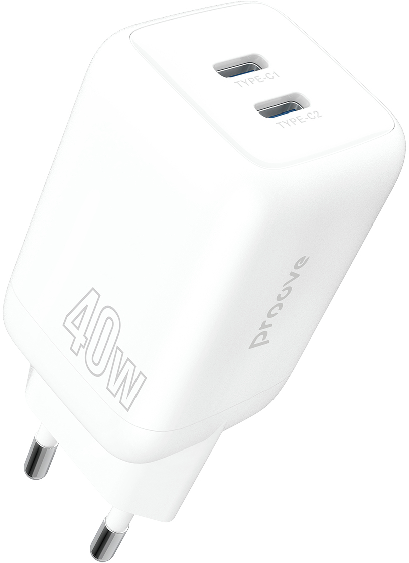 Сетевое зарядное устройство Proove Silicone Power 40W (Type-C + Type-C) White - Фото 1