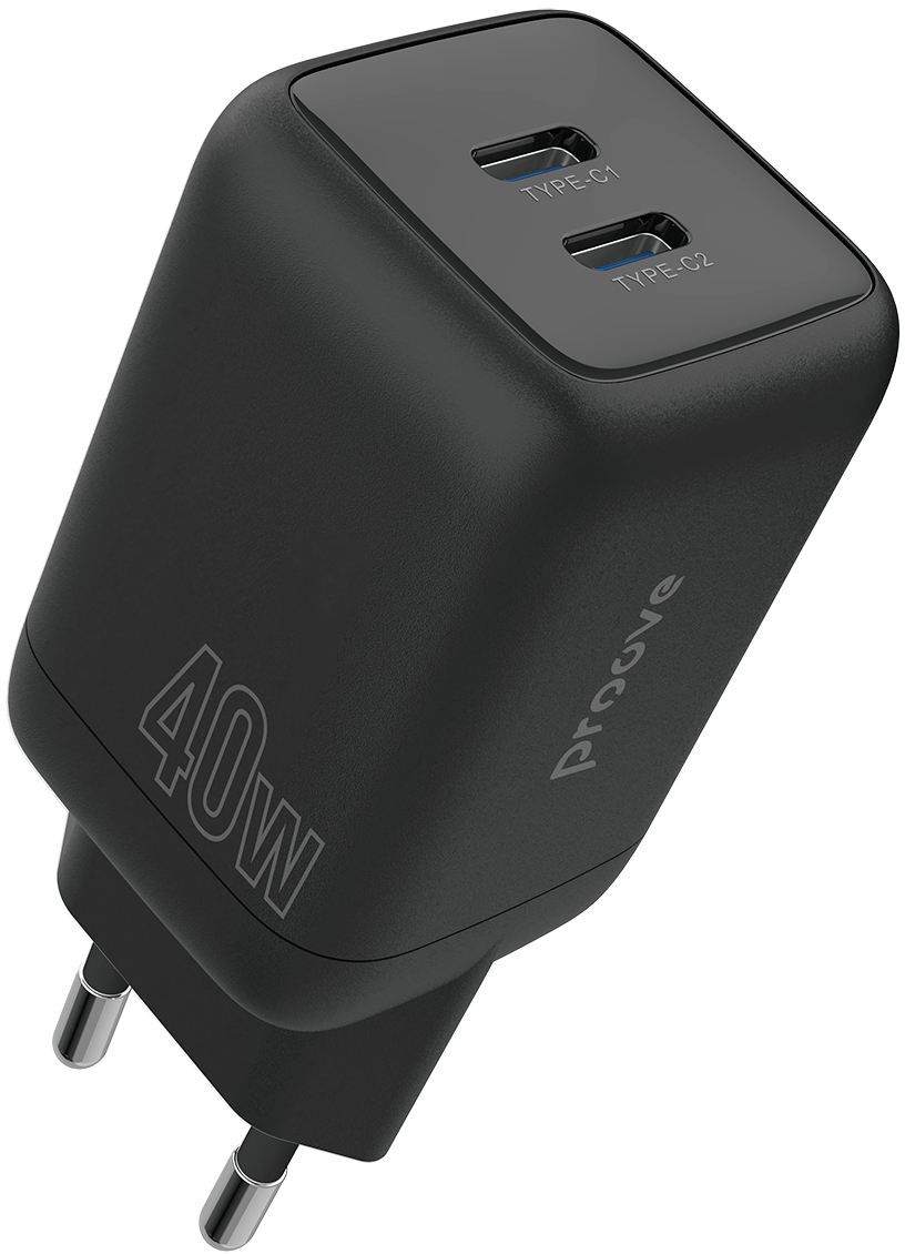 Сетевое зарядное устройство Proove Silicone Power 40W (Type-C + Type-C) Black - Фото 1