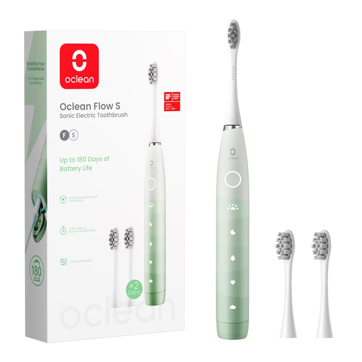 Зубная щетка электрическая Oclean Flow S Electric Toothbrush Green (6970810557336) - Фото 1