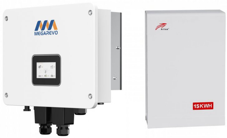 Система зберігання енергії MEGAREVO O5KL1D/BAT-15KWH-51.2V-140A (3ф.,5kW+батарея 14.3kW/h) - Фото 1