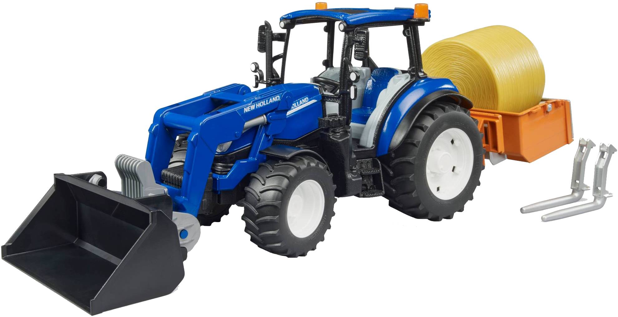 Наземна спецтехніка BRUDER Трактор New Holland T5.121 з переднім навантажувачем та аксесуарами (02187) - Фото 1