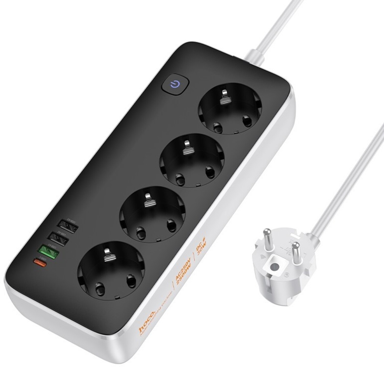 Сетевой фильтр HOCO AC22 Sunlight 4-bit (PD30W/1C3A) desktop socket EU/GER 3 м Black - Фото 1