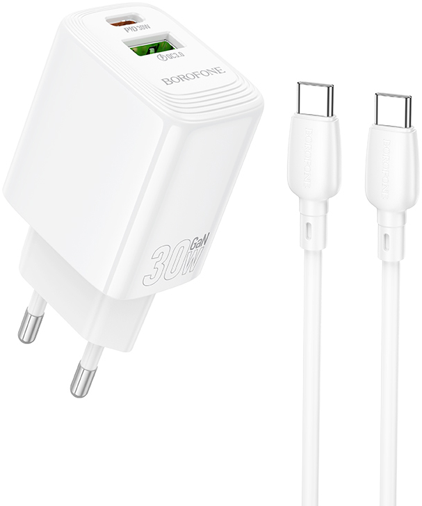 Сетевое зарядное устройство BOROFONE BN29 Fuente PD30W+QC3.0 charger set C to C EU White (6941991120343) - Фото 1