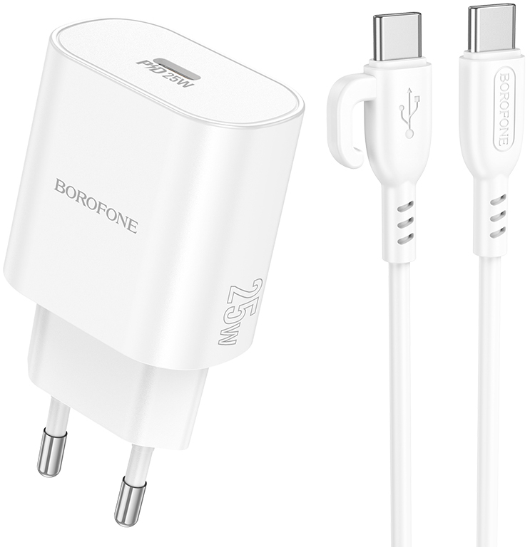 Сетевое зарядное устройство BOROFONE BA82A Platinum single port PD25W charger set C to C EU White (6941991112270) - Фото 1