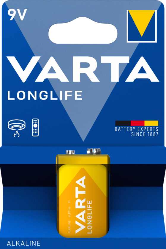 Батарейка тип 6F22 (1604) Varta LONGLIFE 6LP3146 BLI 1 ALKALINE - Фото 1
