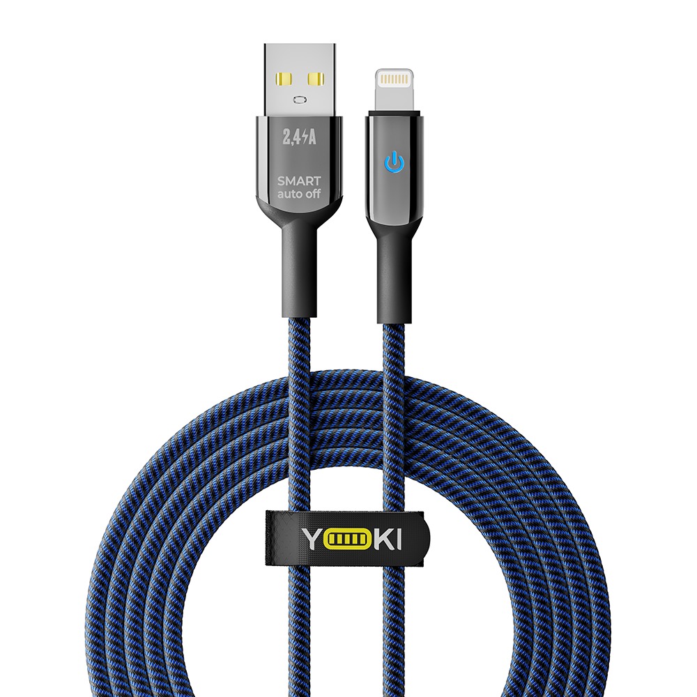 Кабель синхронізації даних YOKI SMART Lightning 2.4A 2m Black-Blue (YK-SM31) - Фото 1