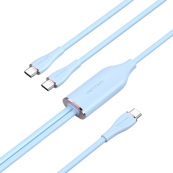 Кабель синхронизации данных Vention USB 2.0 Type-C M  - 2хType-C M, 5A ,1.5м Blue Silicone Type (CTMSG) - Фото 1