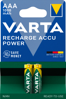 Аккумулятор тип AAA Varta RECHARGEABLE ACCU AAA 1000mAh BLI 2 NI-MH (READY 2 USE) - Фото 1
