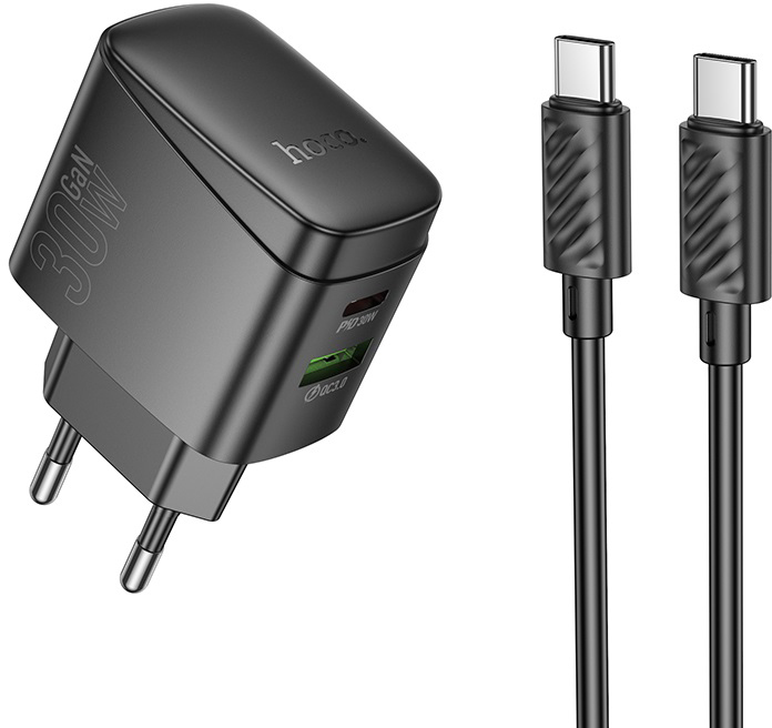 Сетевое зарядное устройство HOCO CS61A Bright PD30W+QC3.0 charger set (C to C)(EU) Black (6942007638449) - Фото 1