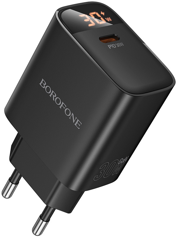 Сетевое зарядное устройство BOROFONE BA97A Ilustre single-port PD30W charger with digital display (EU) Black (6941991120480) - Фото 1