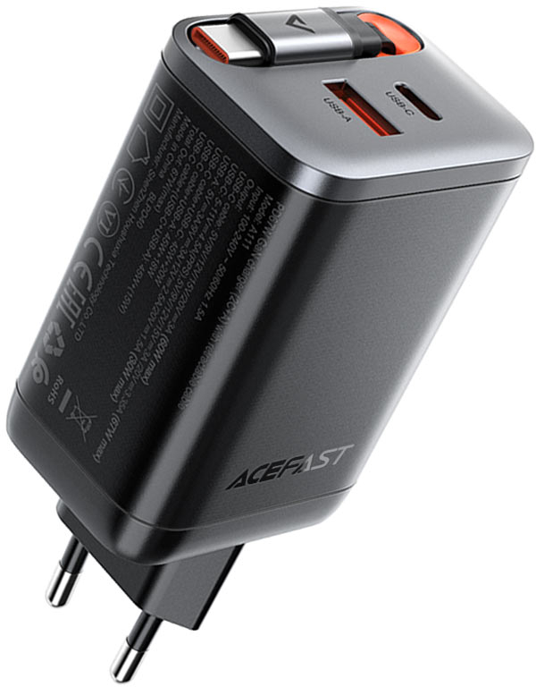 Сетевое зарядное устройство AceFast A111 PD67W GaN charger(2*USB-C+USB-A) Black (6974316284062) - Фото 1