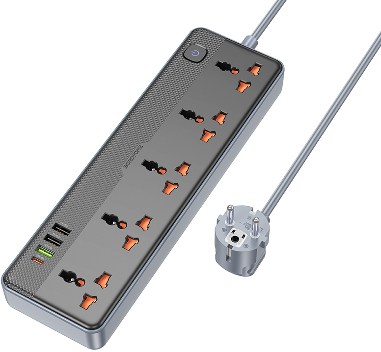 Мережевий фільтр BOROFONE BAC5A Lord 5 position socket PD20W/1C3A EU Black (6941991111501) - Фото 1