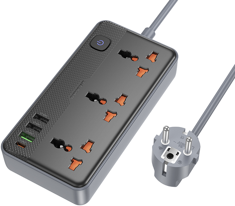 Мережевий фільтр BOROFONE BAC3A Roy 3 position socket PD20W/1C3A EU Black (6941991111464) - Фото 1