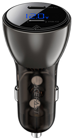 Автомобільний зарядний пристрій AceFast B10 metal car charger 60W (USB-C + USB-C) with digital display Black (6974316282358) - Фото 1