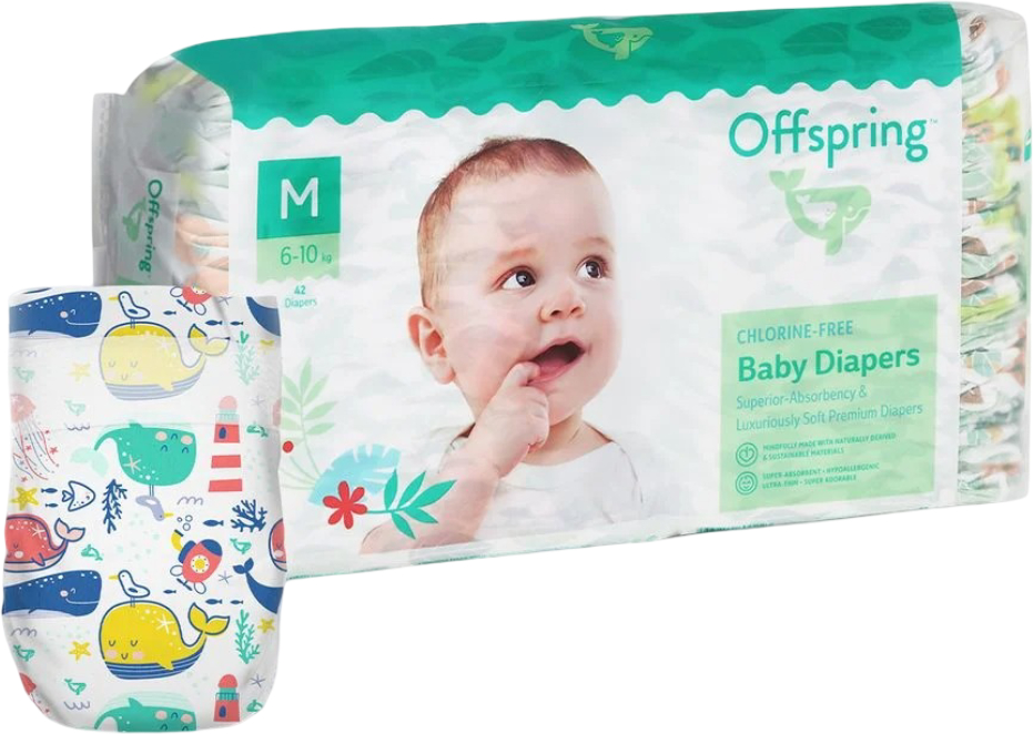 Купить Одноразовые подгузники Offspring размер M 6-10 кг 42 шт. Киты (DP-OI-FAT-M42P-WTW) - Фото 1 Одноразовые подгузники Offspring размер M 6-10 кг 42 шт. Киты (DP-OI-FAT-M42P-WTW) - Фото 1