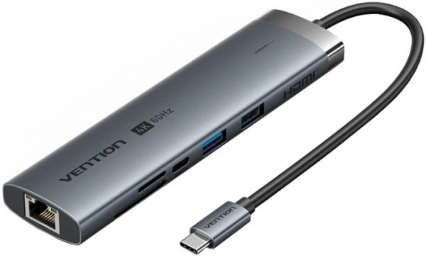 Хаб USB Vention USB3.2 Type-C HDMI 60Hz/USB 3.0x2/RJ45/SD/TF/3.5mm/PD 100W (TGVHB) - Фото 1