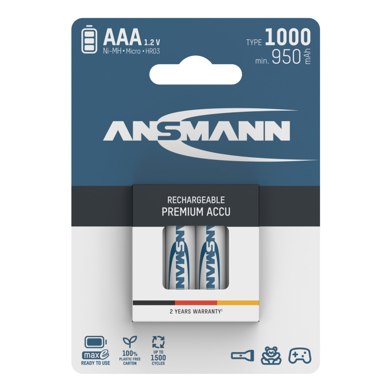 Аккумулятор тип AAA Ansmann AAA 4 X 1000 mAh NiMH 1.2V maxE PREMIUM (5030882) - Фото 1