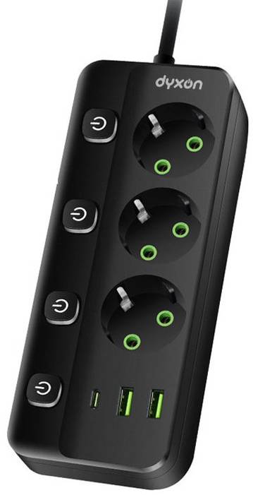 Сетевой фильтр Dyxon PRO-1096 5.0m 3р 2 USB-A 1 USB-C (PD) Black (DXN-1096-5M-3-B) - Фото 1