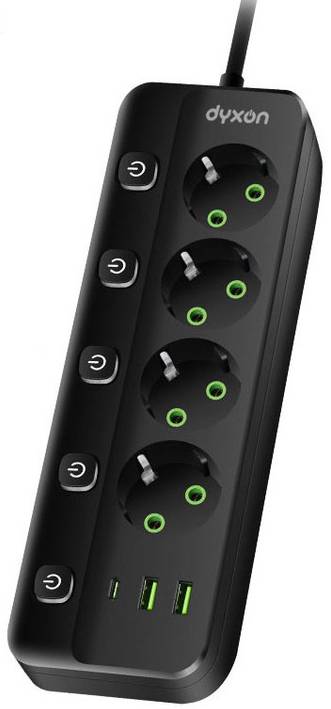 Сетевой фильтр Dyxon PRO-1097 5.0m 4р 2 USB-A 1 USB-C (PD) Black (DXN-1097-5M-4-B) - Фото 1