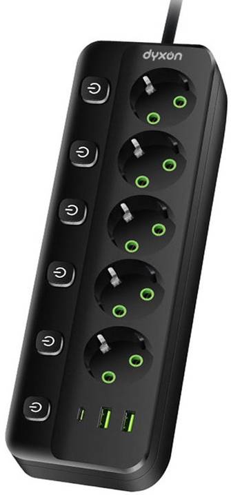 Сетевой фильтр Dyxon PRO-1098 5.0m 5р 2 USB-A 1 USB-C (PD) Black (DXN-1098-5M-5-B) - Фото 1