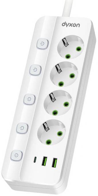 Сетевой фильтр Dyxon PRO-1097 5.0m 4р 2 USB-A 1 USB-C (PD) White (DXN-1097-5M-4-W) - Фото 1