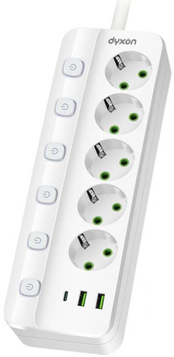 Сетевой фильтр Dyxon PRO-1098 5.0m 5р 2 USB-A 1 USB-C (PD) White (DXN-1098-5M-5-W) - Фото 1