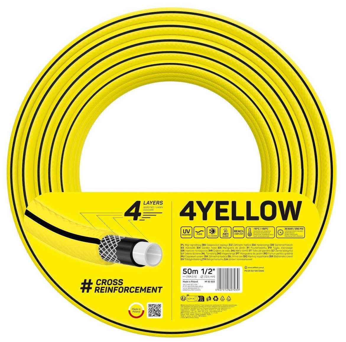 Шланг поливочный Cellfast 4Yellow 1/2'' 50 м (10-502) - Фото 1