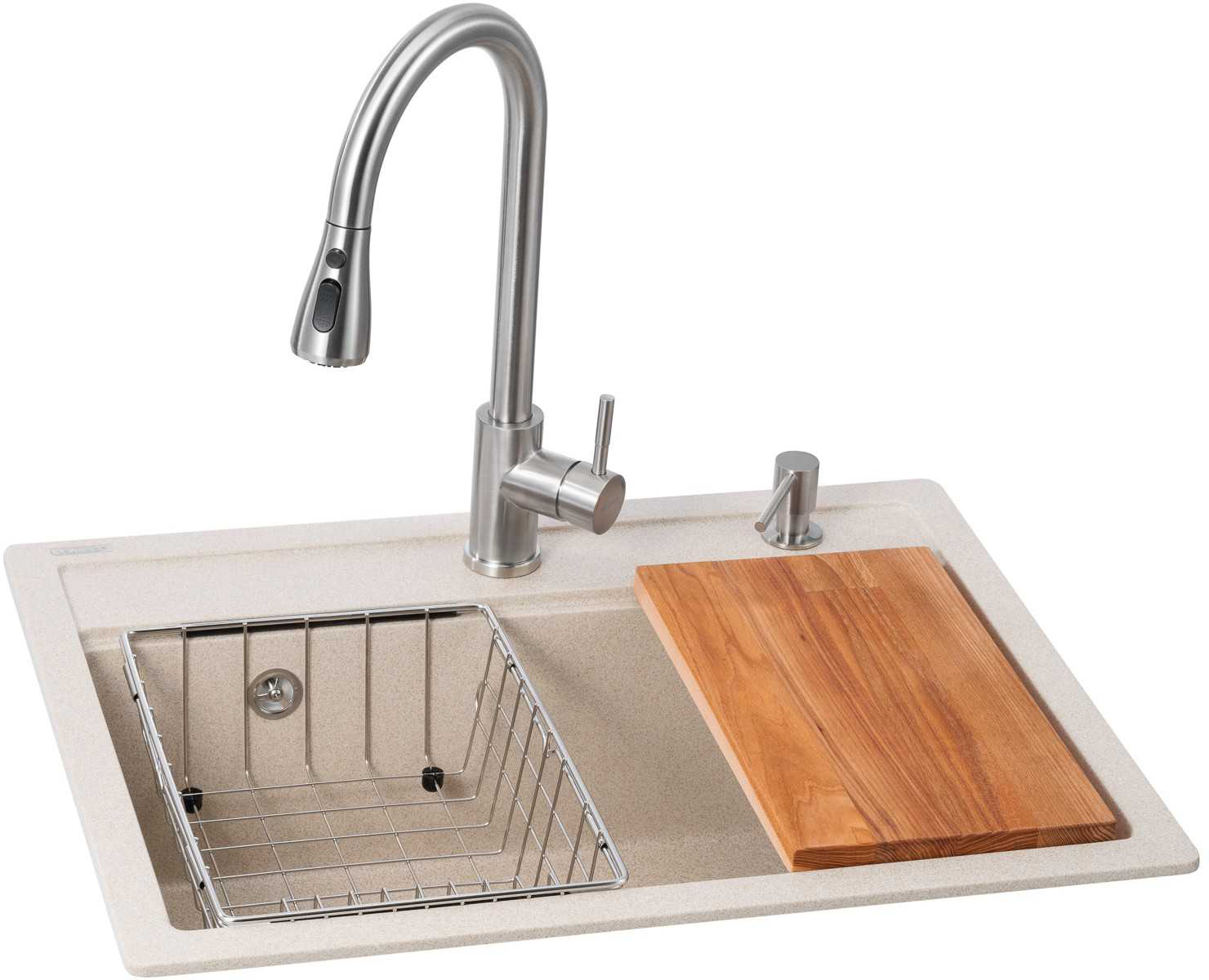 Мойка кухонная+смеситель GRANADO Basic Artes terra (+ Campo LUX inox + дозатор Redondo inox + корзина + доска) - Фото 1