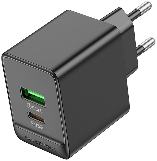 Сетевое зарядное устройство BOROFONE BAS14A Erudite PD20W+QC3.0 charger EU Black (6941991104947) - Фото 1