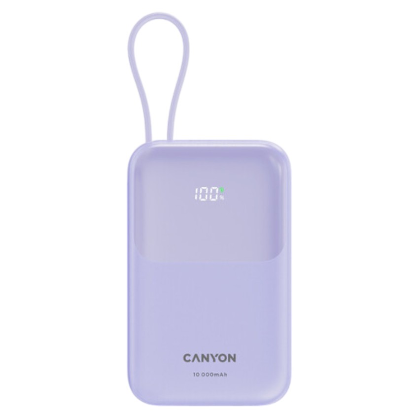 Батарея мобильная Canyon OnPower 101 built-in cable 10000 mAh PD22.5W Purple (CNS-CPB101PU) - Фото 1