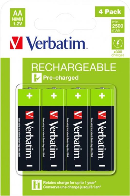 Аккумулятор тип AA Verbatim AA/HR06 NI-MH BL 4 шт. (49517) - Фото 1