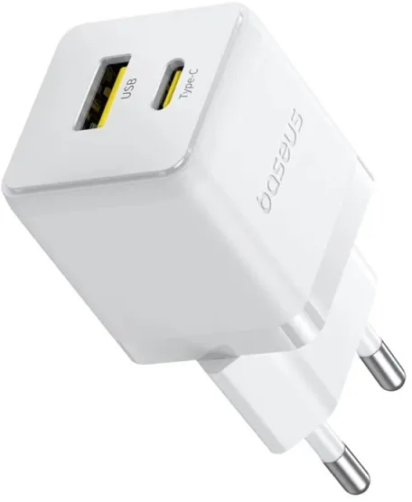 Сетевое зарядное устройство Baseus Palm Fast Charger C+U 20W EU Moon White (P10111608213-00) - Фото 1