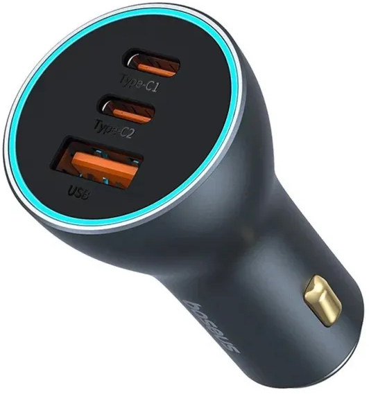 Автомобільний зарядний пристрій Baseus Golden Contactor Pro GaN Fast Charging Car Charger U+2C 65W Lunar Gray (C00035202841-00) - Фото 1