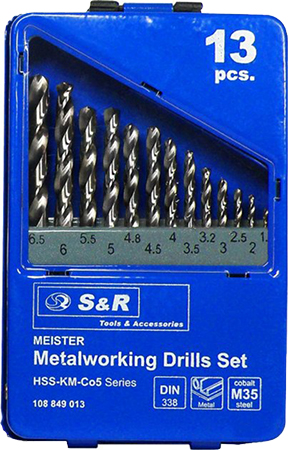 Набор сверл S&R Meister 1.5-6.5 мм 13 шт. (108849013) - Фото 1