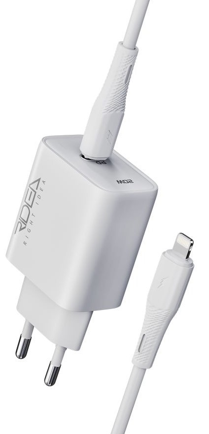 Мережевий зарядний пристрій Ridea Rapid Pro 1USB-C QC/PD 20W+Type-C to Lightning White (RW-20125) - Фото 1